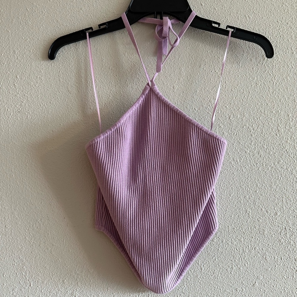 A1 424  House of Harlow lavender ribbed triangular crop top size sm NWOT